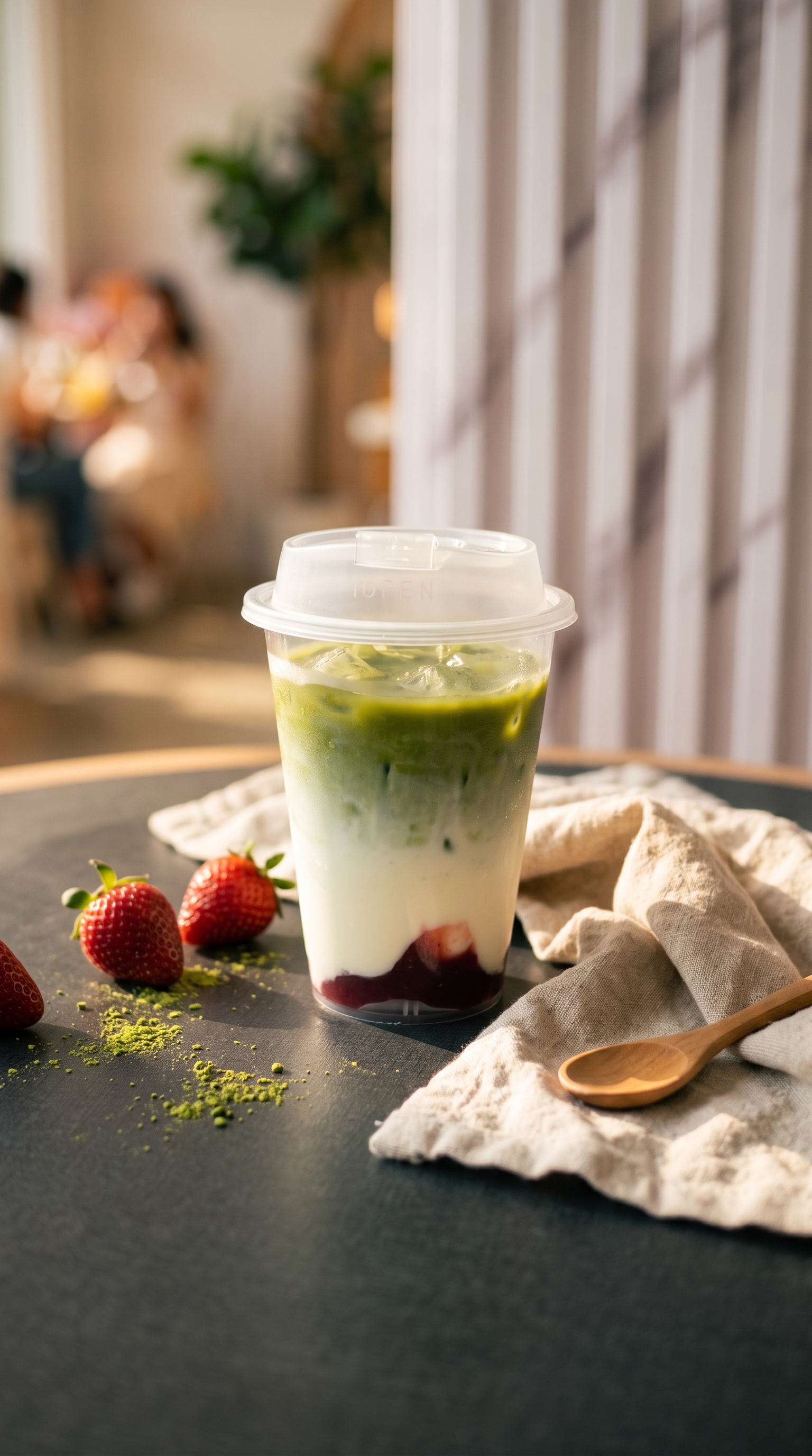 ice strawberry matcha latte